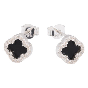 Clara clover earrings (onyx) (silver)