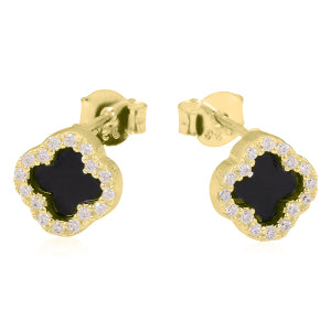 Clara Clover earrings (onyx) (gold)