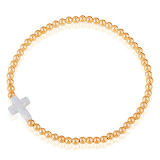 Opalite white sideways cross Gold filled