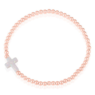 Opalite white sideways cross bracelet rose gold