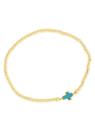 Mini cross blue ball bracelet gold