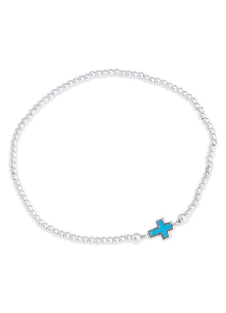 Mini cross blue ball bracelet silver