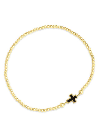 Mini cross black ball bracelet in gold