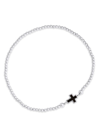Mini cross black bracelet (silver)