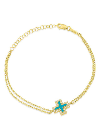 Tinos island turquise cross bracelet (gold)