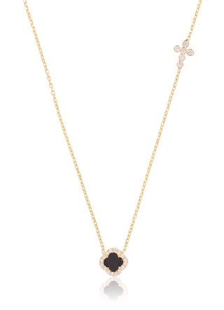 Sandy clover and cross necklace (black gold)