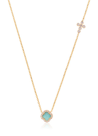 Sandy clover and cross necklace (turq) (gold)