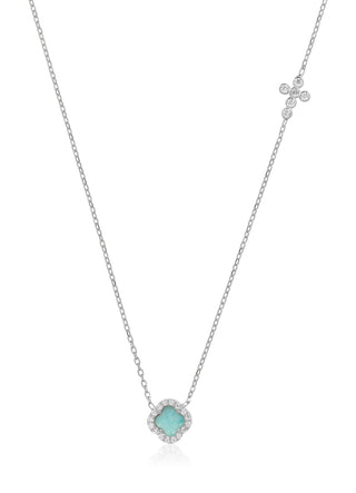 Sandy clover and cross necklace (turq) (silver)