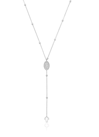 White cross Rosary necklace silver