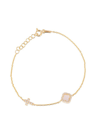 Sandy clover and cross bracelet (gold) (mop)