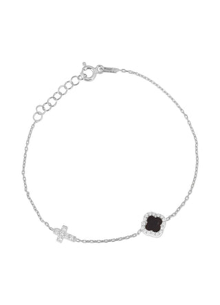 Sandy clover and cross bracelet (silver) (black)