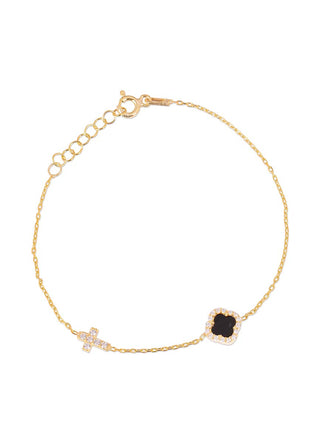 Sandy clover and cross bracelet (gold) (black)