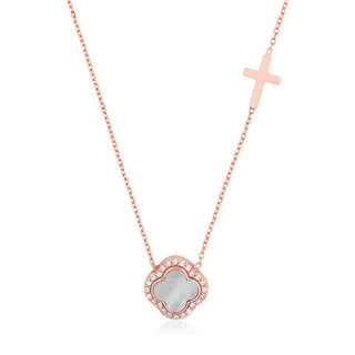 Midas clover and cross necklace (rose gold)