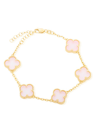 Five Clover bracelet in rose quartz (gold)