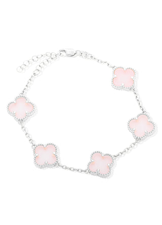 Five Clover bracelet in rose quartz (silver)