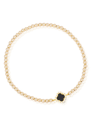 Lucky clover bracelet (onyx) (gold)