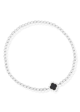 Lucky clover bracelet (onyx) (silver)