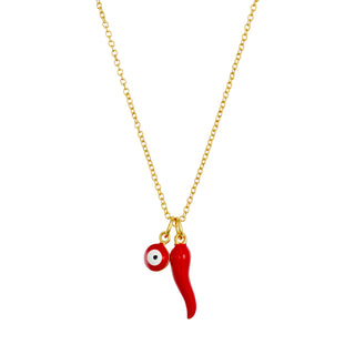 Cornicello red cornio with red eye (gold)