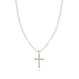 Pearl cross necklace (gold)