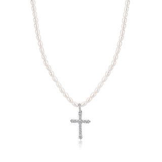Pearl cross necklace silver