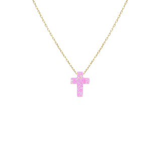 Pink opalite cross necklace in gold