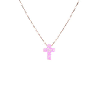 Pink cross opalite necklace in rose gold