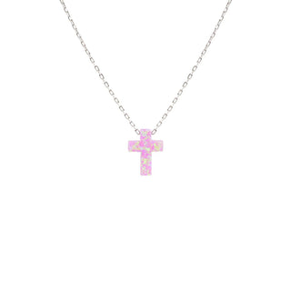 Pink opalite cross necklace silver