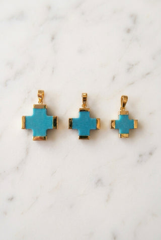 Greek turquoise cross 14kt gold