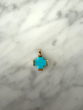 Greek turquoise cross 14kt gold