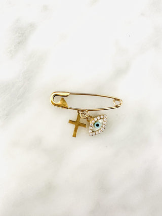 9KT Gold slant eye and cross baby pin