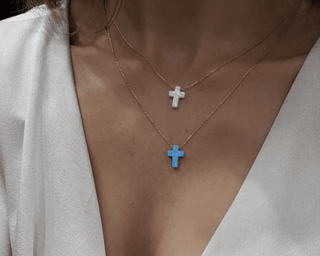 Cross opalite necklace gold