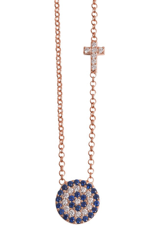 Blue eye and crystal cross necklace ROSE GOLD