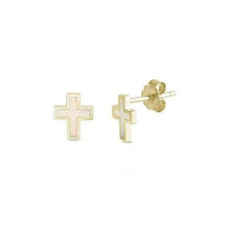 Opalite Cross (white) earrings in gold