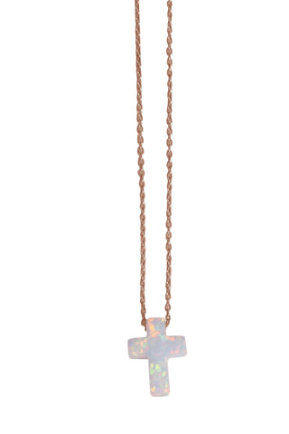 Cross opalite white necklace in rose gold