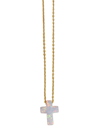 Cross opalite white necklace in Gold