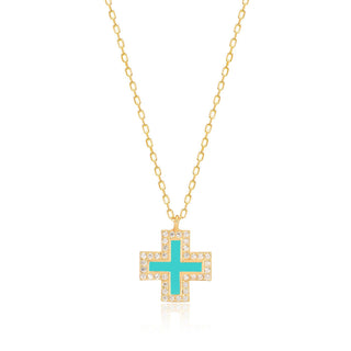 Tinos island turquise cross necklace (gold)