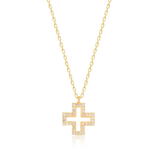 Tinos Island cross white necklace (gold)