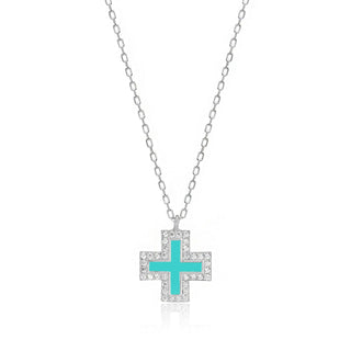 Tinos island turquise cross necklace (silver)