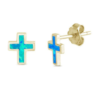 Opalite cross (blue) earrings in gold