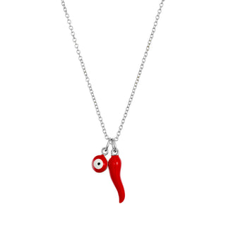 Cornicello red cornio with red eye (silver)
