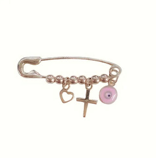 9kt GOLD HEART PINK EYE BABY PIN