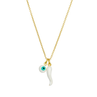 Cornicello necklace with white horn and eye (gold)