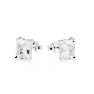 Rectangle diamonte stud earring (Silver)