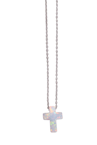 Cross white opalite necklace in sterling silver