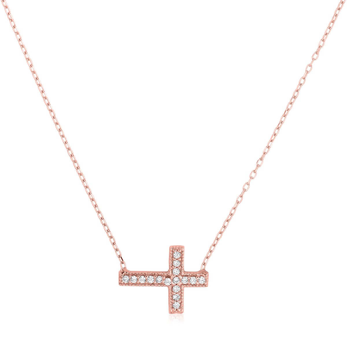 Real 14K Rose Gold Large Sideways Curved Cross Necklace; 19 inch; Lobster  Clasp | eBay